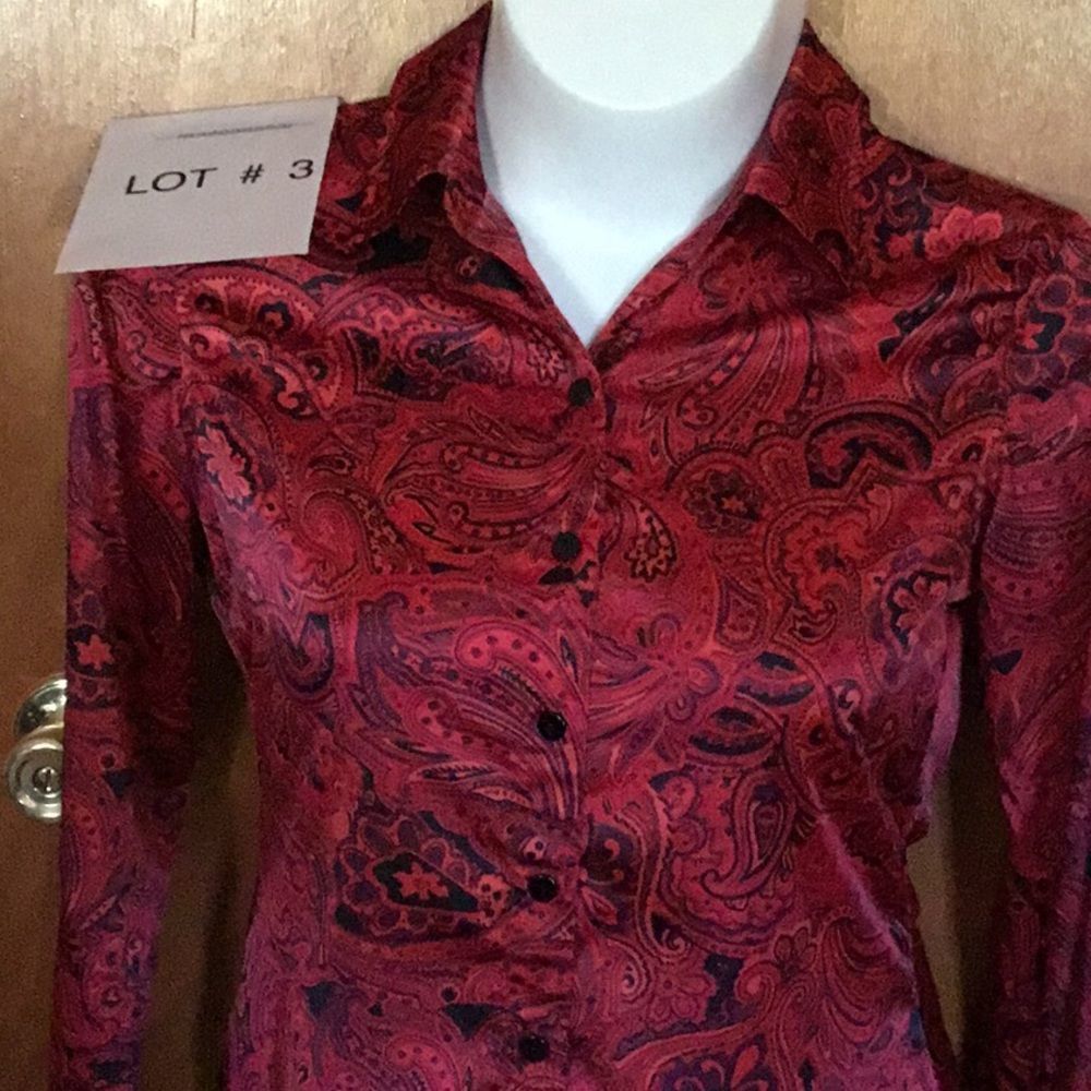 Ladies size 1 paisley silk feel blouse by CHICO’S